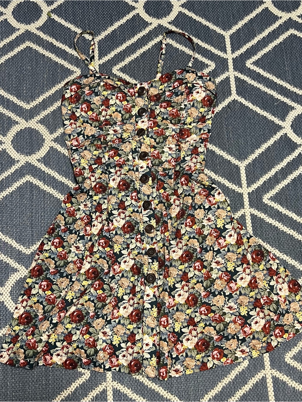 Vintage Deb Multicolor Floral Rose Print Button Front Dress 100% Cotton